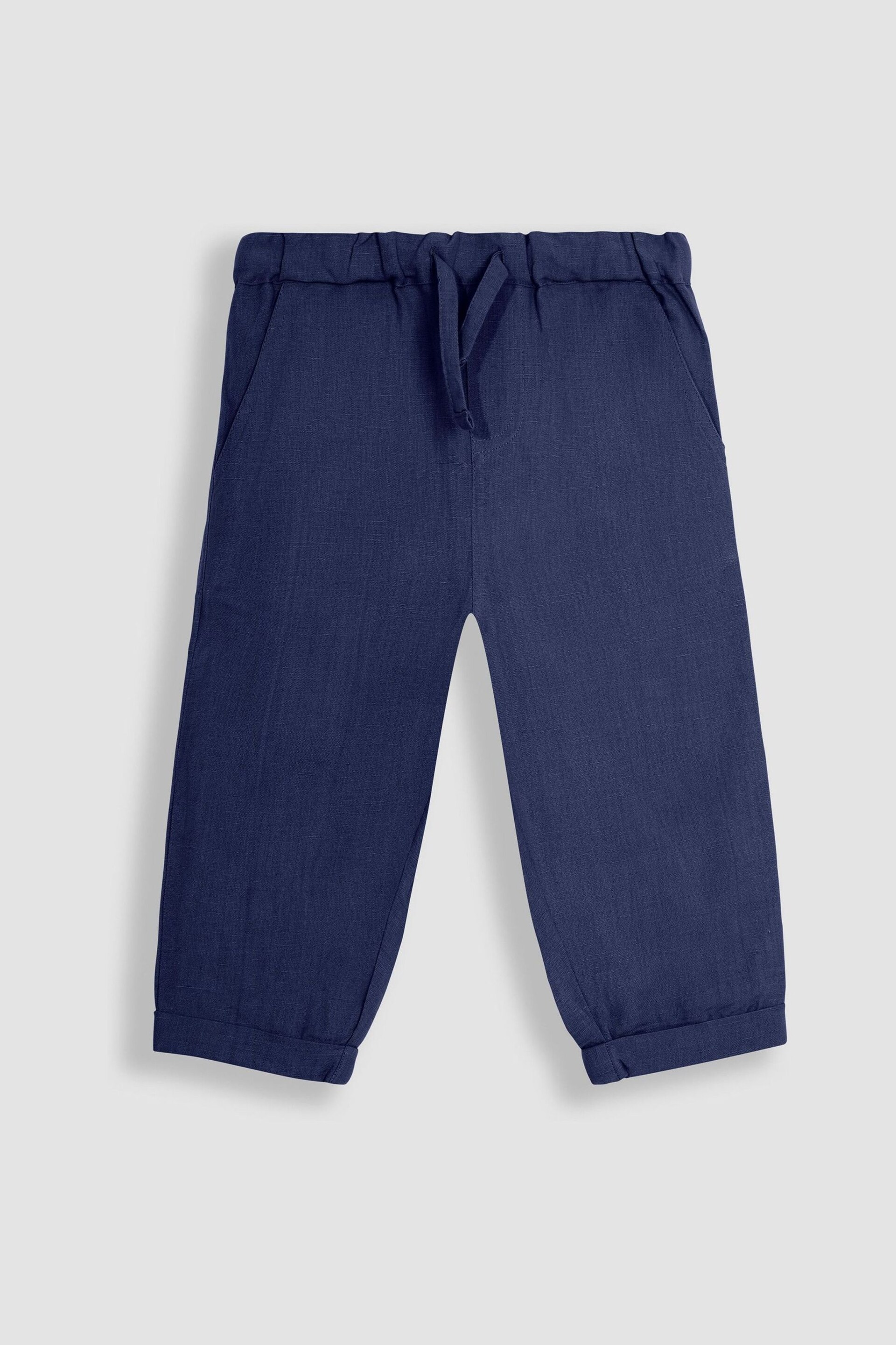 JoJo Maman Bébé Navy Cotton Linen Summer Trousers - Image 2 of 4