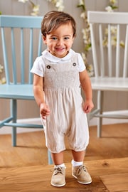 JoJo Maman Bébé Natural 2-Piece Smocked Dungarees & Bodysuit Set - Image 1 of 8