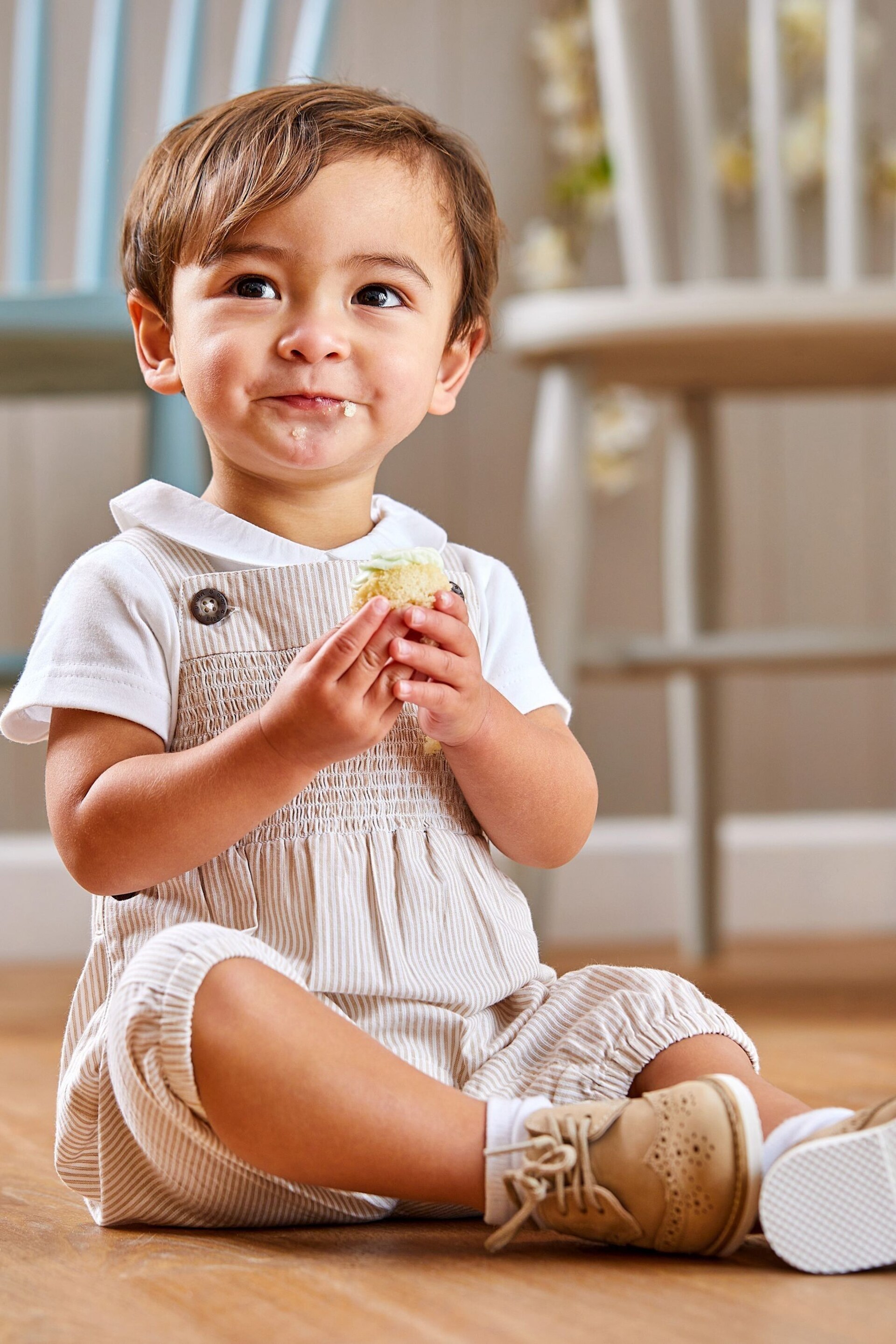 JoJo Maman Bébé Natural 2-Piece Smocked Dungarees & Bodysuit Set - Image 2 of 8