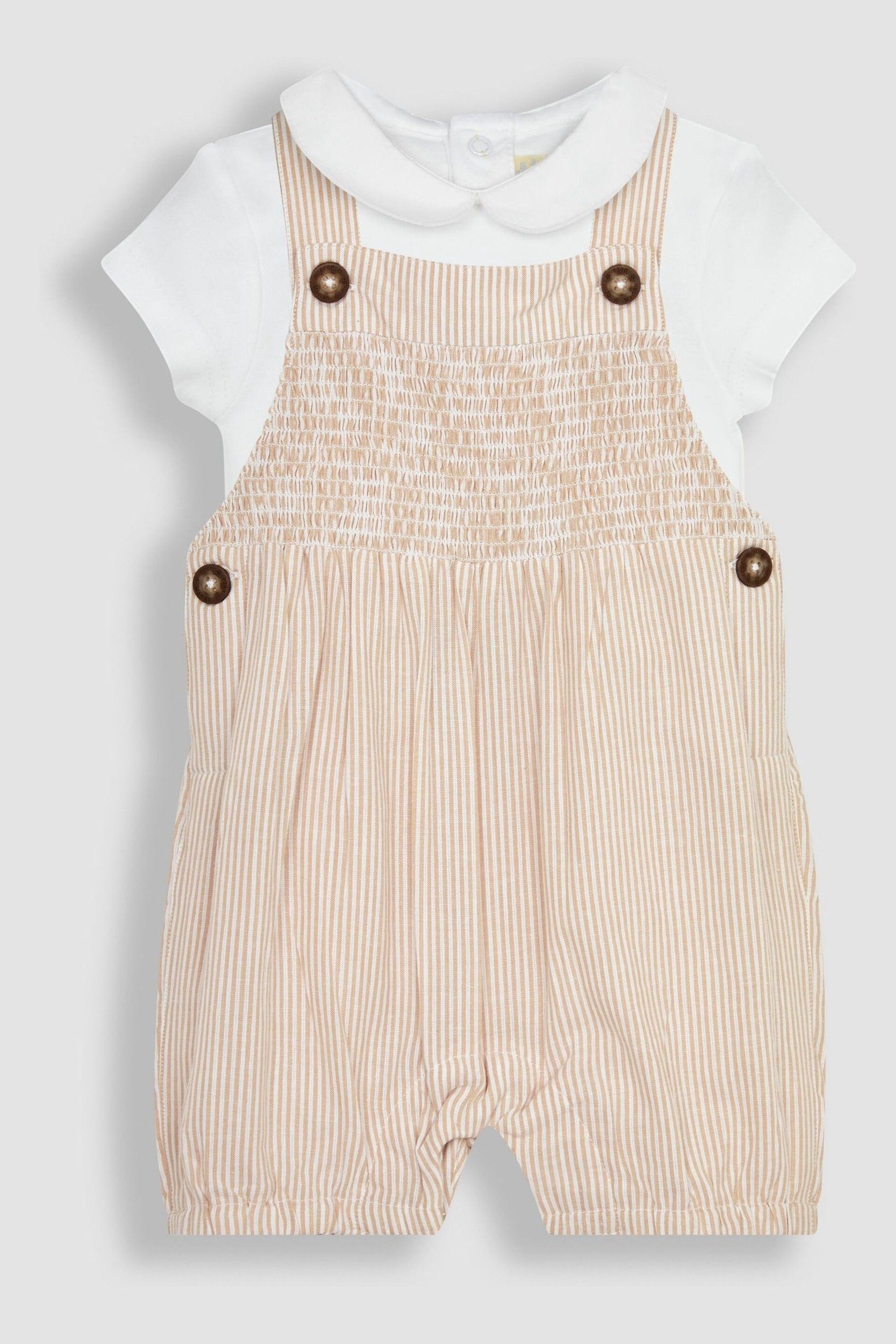 JoJo Maman Bébé Natural 2-Piece Smocked Dungarees & Bodysuit Set - Image 4 of 8