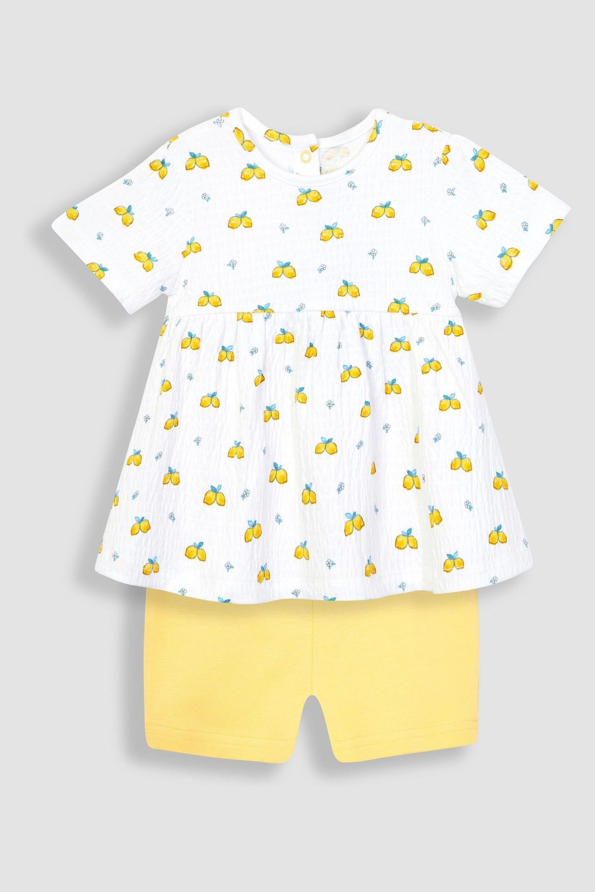 JoJo Maman Bébé White 2-Piece Crinkle Cotton Lemon Top & Shorts Set - Image 1 of 4