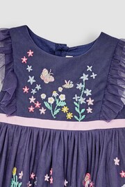 JoJo Maman Bébé Navy Blue Wildflower Embroidered Tulle Pretty Party Dress - Image 4 of 4