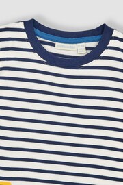 JoJo Maman Bébé Ecru Navy Stripe Digger Appliqué Border T-Shirt - Image 2 of 5