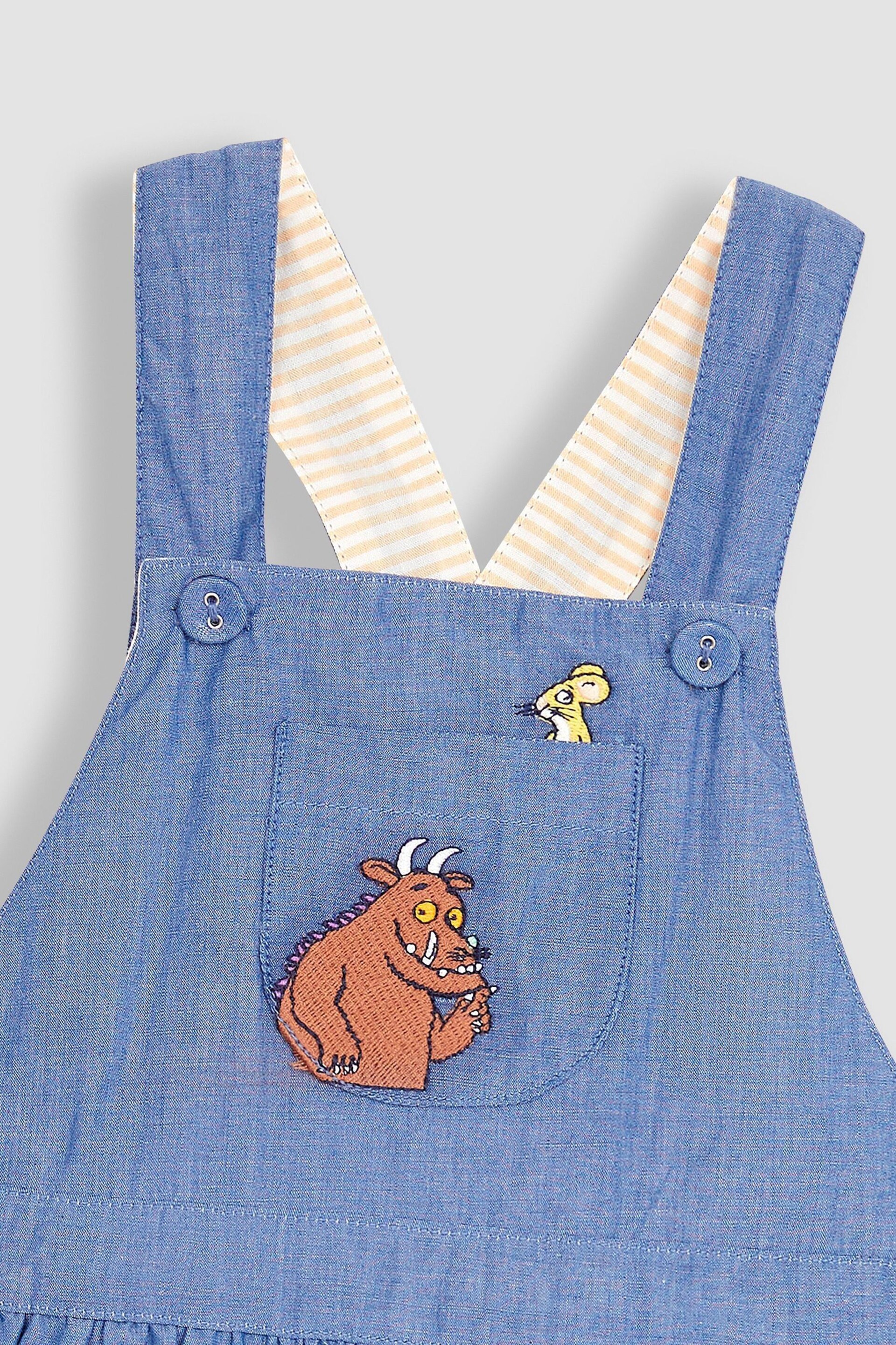 JoJo Maman Bébé Chambray The Gruffalo Appliqué Pocket Culotte Dungarees - Image 7 of 7