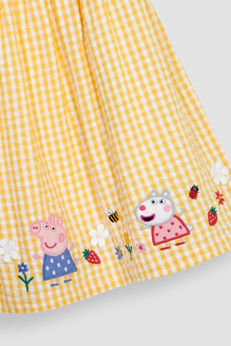 JoJo Maman Bébé Yellow Peppa Pig Appliqué Gingham Summer Dress - Image 6 of 6