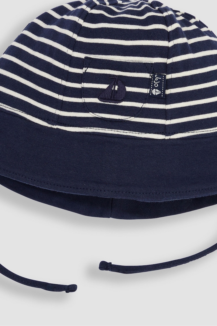 JoJo Maman Bébé Navy Ecru Stripe Stripe Baby Sun Hat - Image 2 of 3