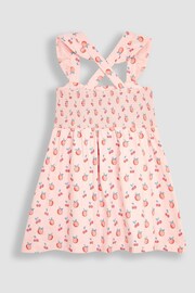 JoJo Maman Bébé Pink Peach & Cherry Cross Back Smocked Jersey Dress - Image 4 of 5