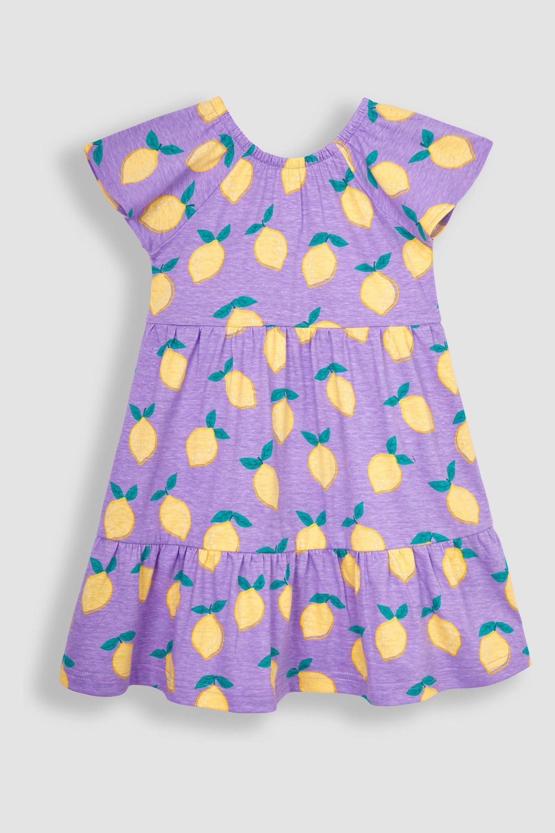 JoJo Maman Bébé Lilac Purple Lemon Ruffle Sleeve Tiered Jersey Dress - Image 1 of 3