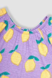 JoJo Maman Bébé Lilac Purple Lemon Ruffle Sleeve Tiered Jersey Dress - Image 2 of 3