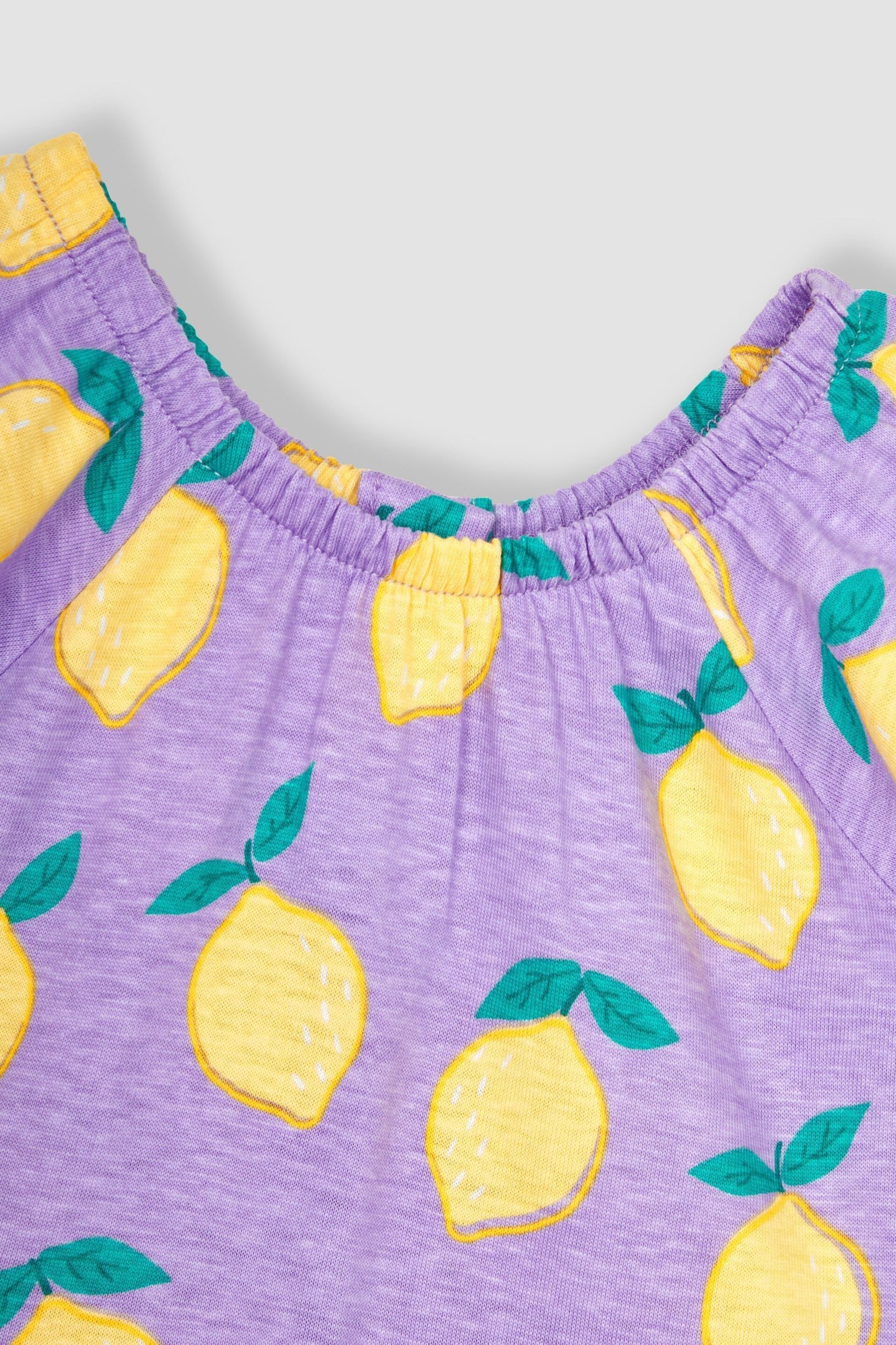 JoJo Maman Bébé Lilac Purple Lemon Ruffle Sleeve Tiered Jersey Dress - Image 2 of 3