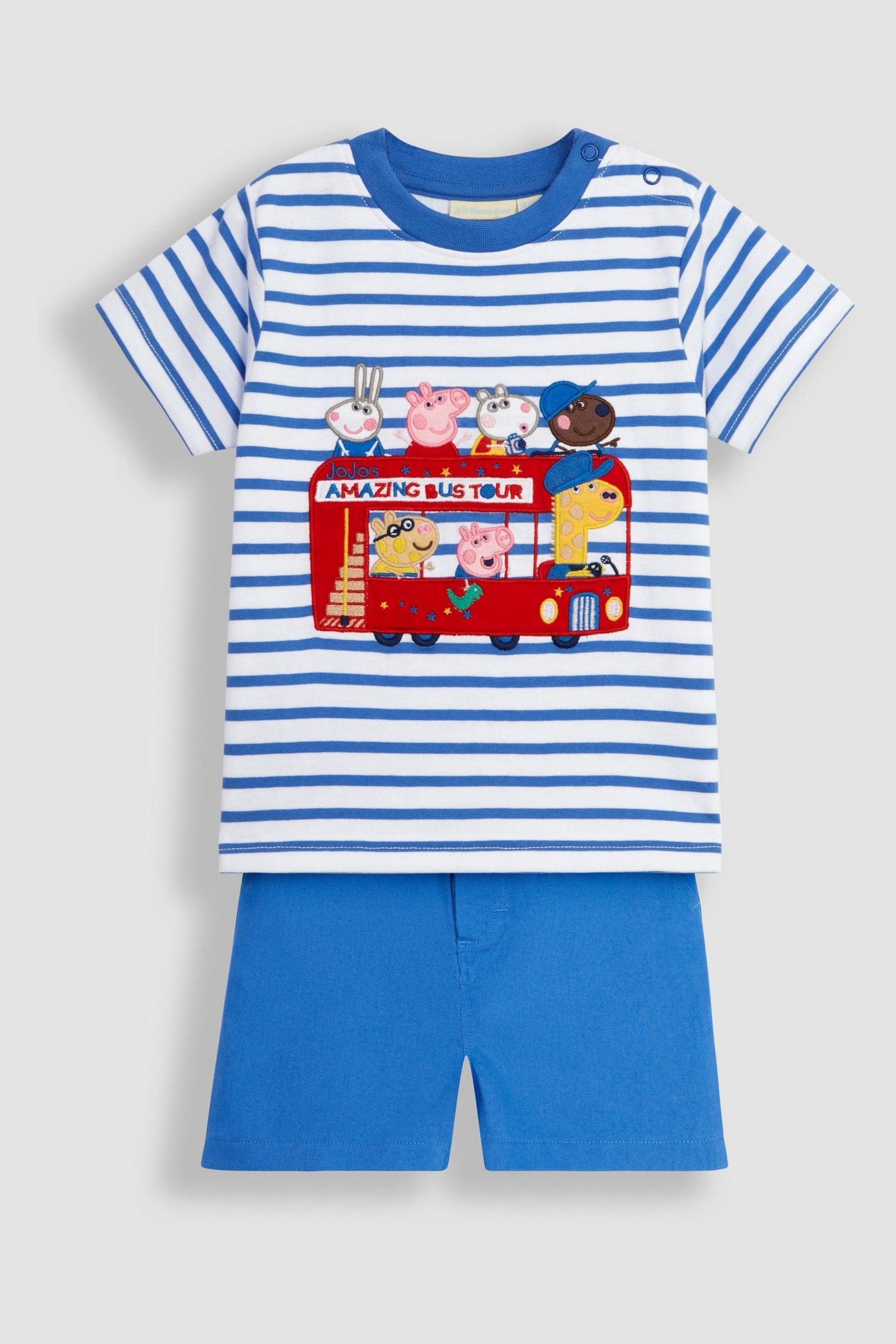 JoJo Maman Bébé Blue 2-Piece Peppa Pig Appliqué T-Shirt & Shorts Set - Image 2 of 3