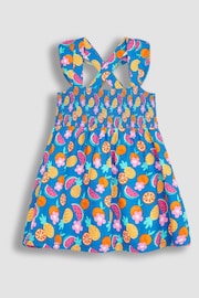JoJo Maman Bébé Cobalt Blue Summer Fruits Cross Back Smocked Jersey Dress - Image 1 of 3