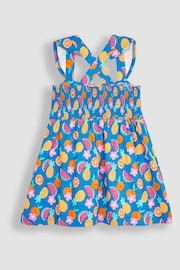 JoJo Maman Bébé Cobalt Blue Summer Fruits Cross Back Smocked Jersey Dress - Image 2 of 3