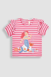 JoJo Maman Bébé Raspberry Pink Mermaid Appliqué Frill Sleeve T-Shirt - Image 1 of 3