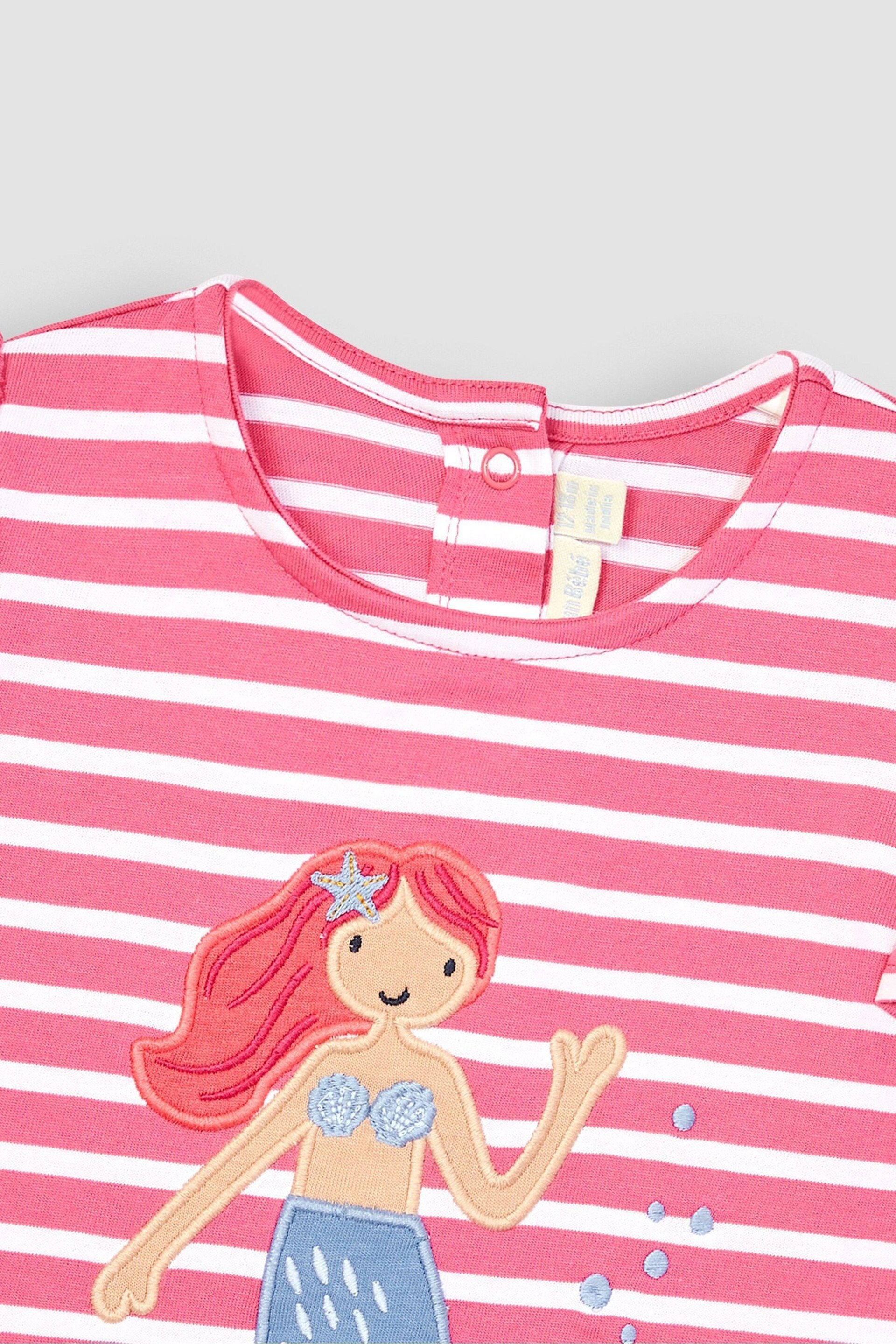 JoJo Maman Bébé Raspberry Pink Mermaid Appliqué Frill Sleeve T-Shirt - Image 2 of 3
