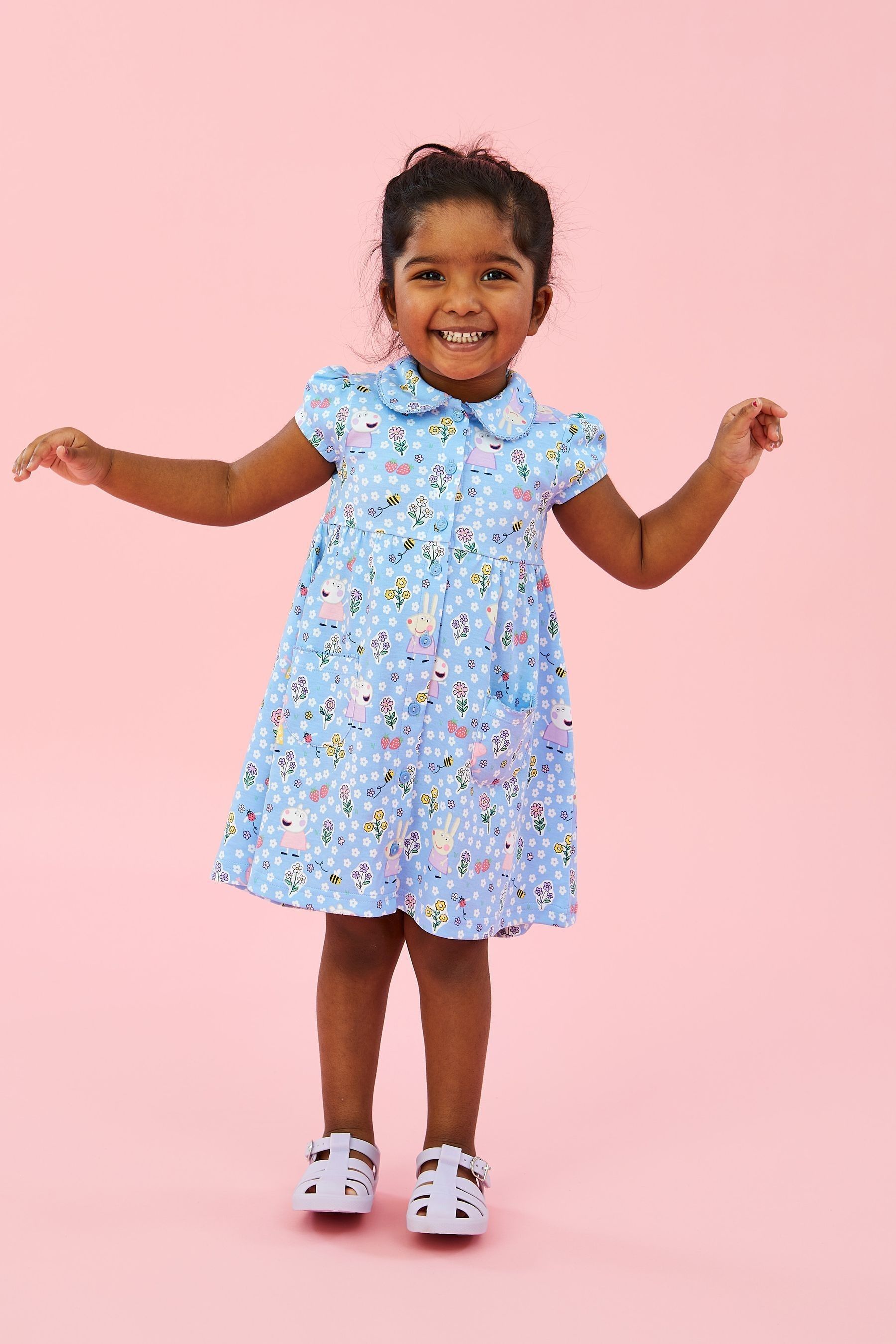Buy JoJo Maman Bebe Blue Peppa Pig Pet In Pocket Button Through Dress from Next Luxembourg