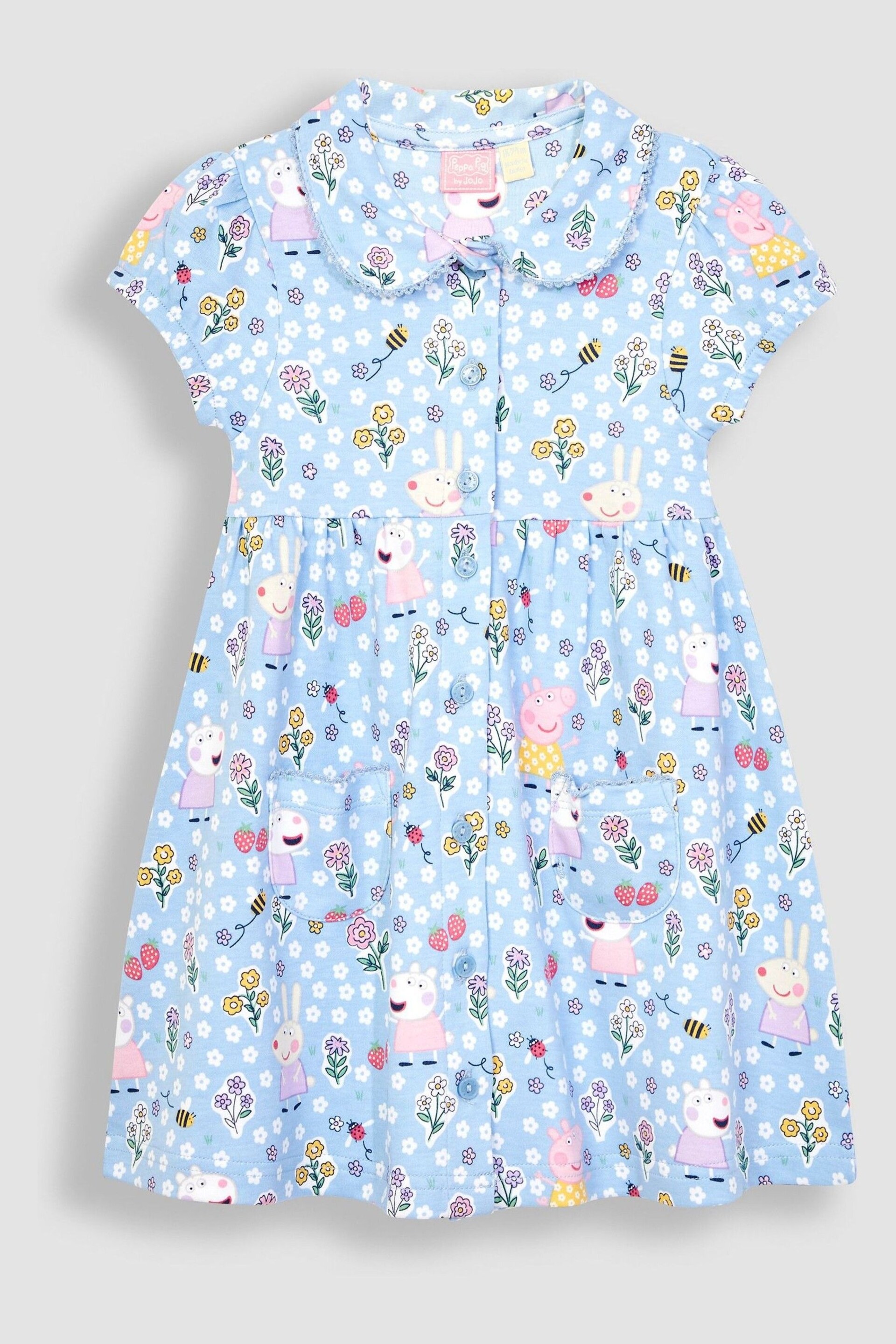 JoJo Maman Bébé Blue Peppa Pig Pet In Pocket Button Through Dress - Image 3 of 6