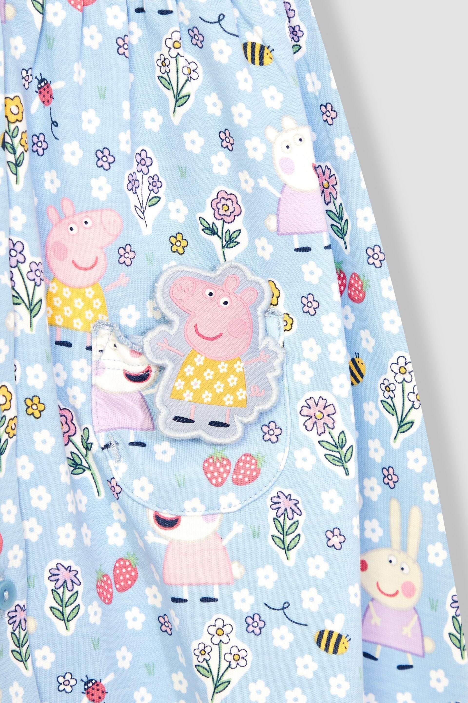 JoJo Maman Bébé Blue Peppa Pig Pet In Pocket Button Through Dress - Image 6 of 6