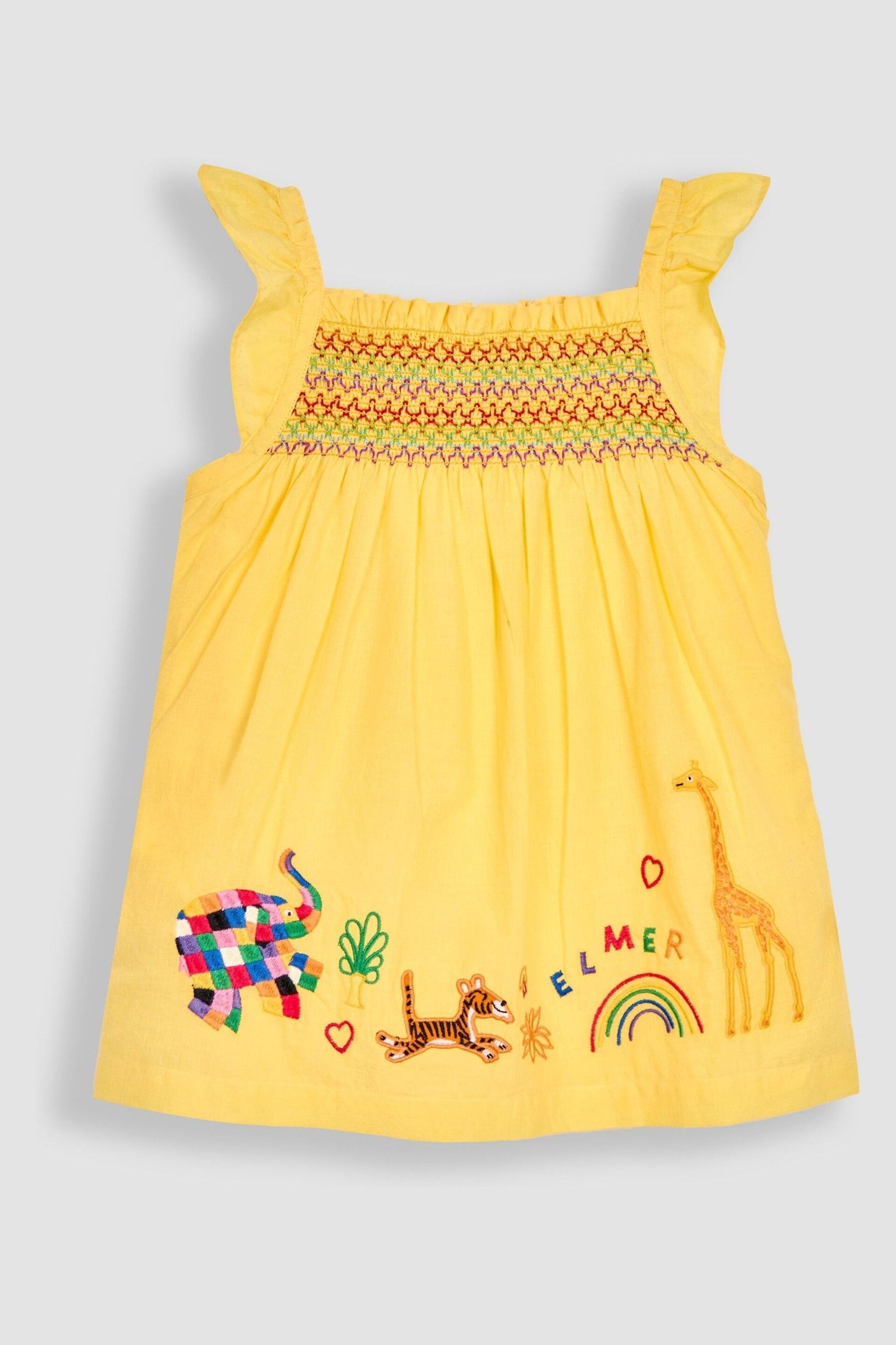 JoJo Maman Bébé Yellow 2-Piece Elmer Embroidered Top & Shorts Set - Image 4 of 5