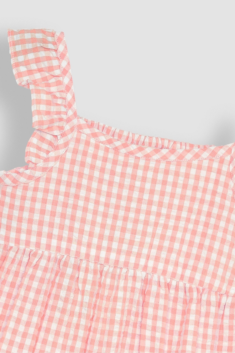 JoJo Maman Bébé Pink Gingham Frill Shoulder Tiered Dress - Image 2 of 3