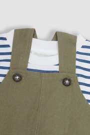 JoJo Maman Bébé Khaki Green Cotton Linen Dungarees & T-Shirt Set - Image 5 of 5