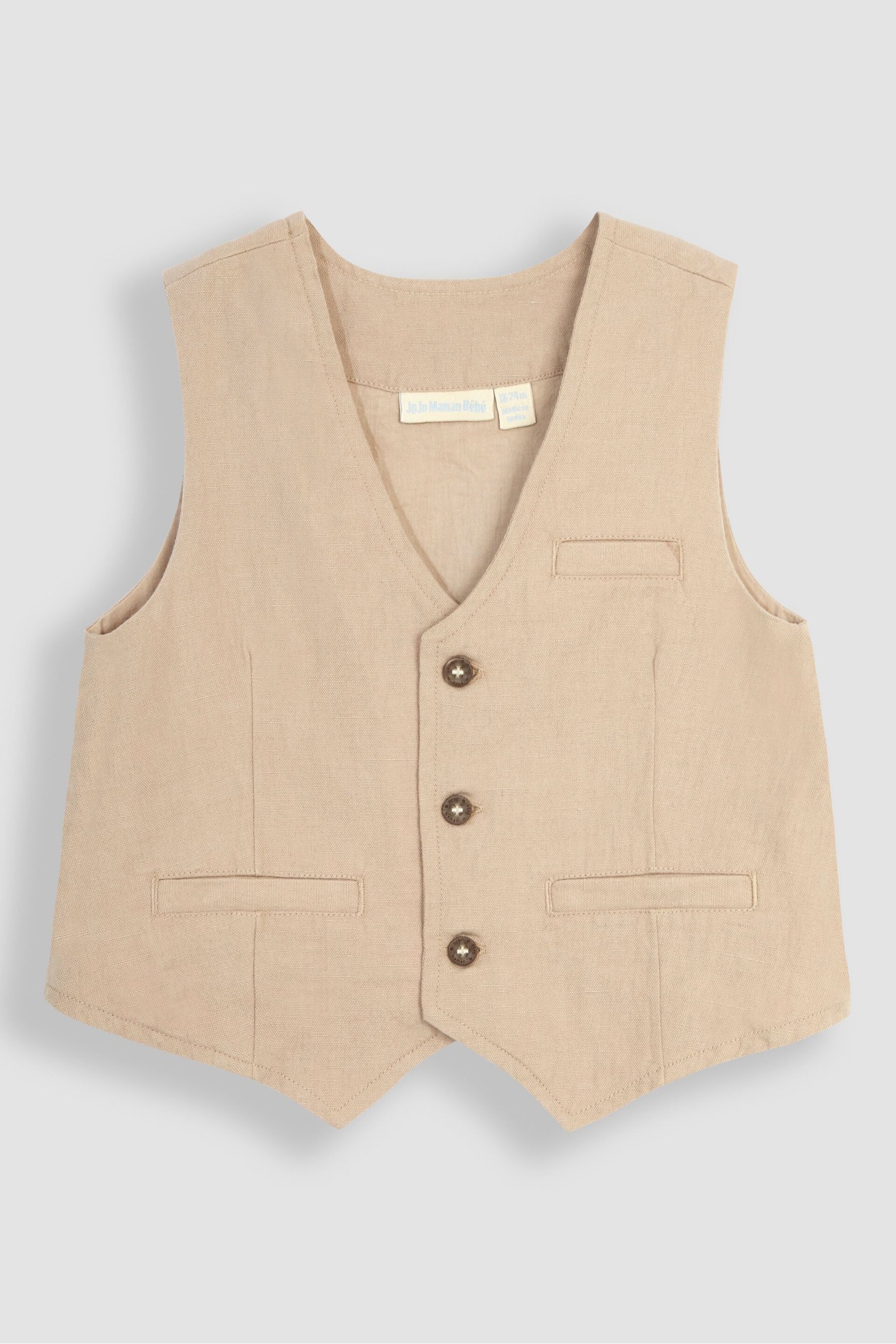 JoJo Maman Bébé Natural 3-Piece Waistcoat, Shirt & Trousers Set - Image 3 of 7