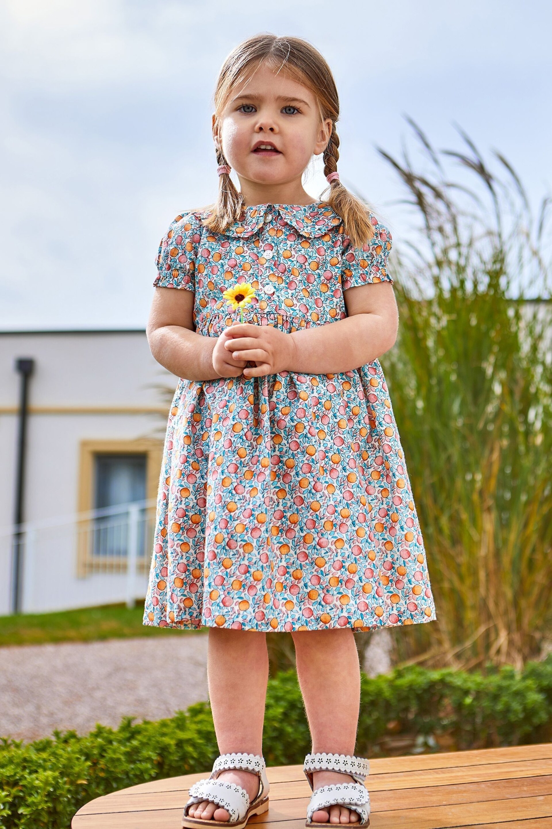 JoJo Maman Bébé Pink Apple & Peach Button Front Collar Tea Dress - Image 2 of 6