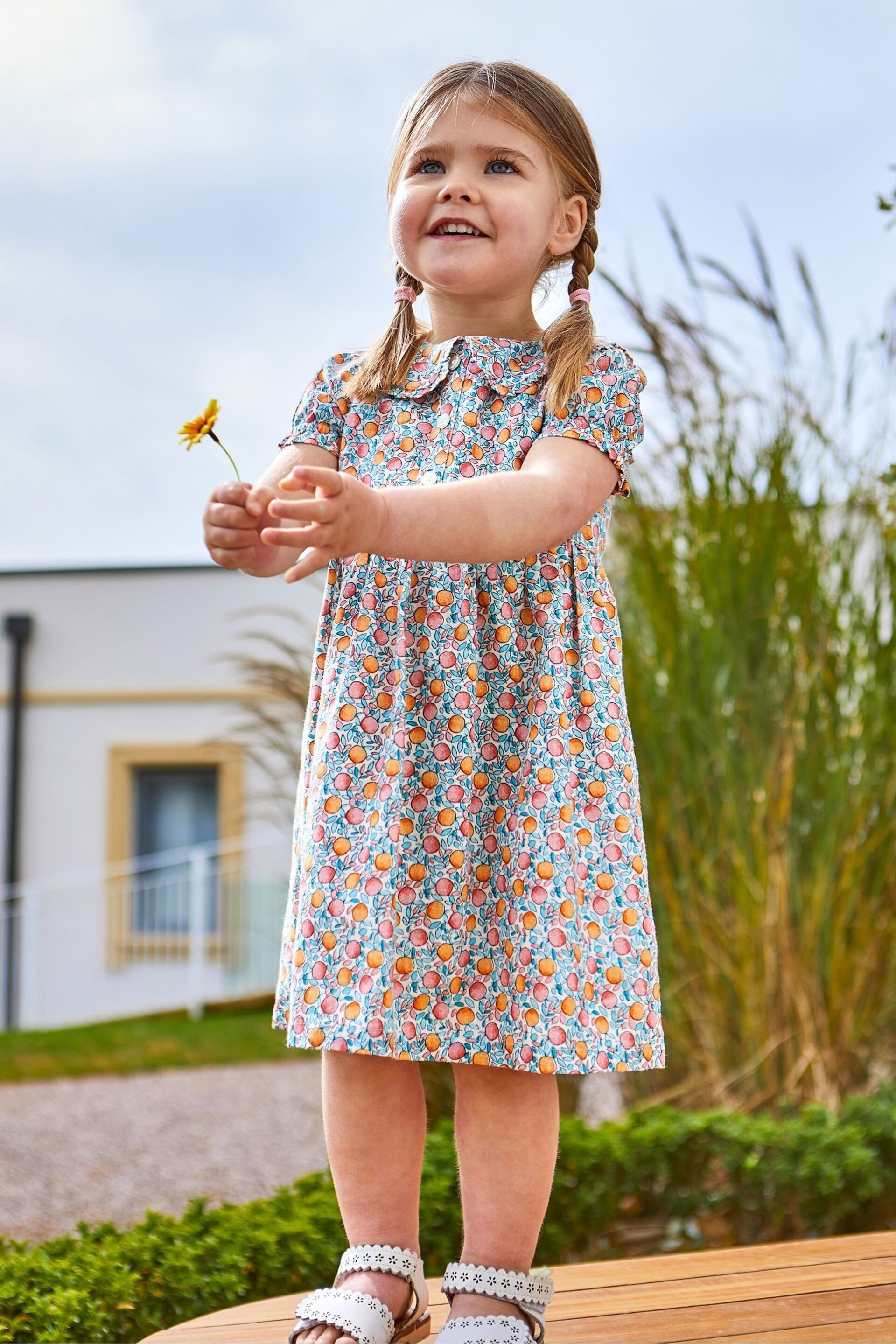 JoJo Maman Bébé Pink Apple & Peach Button Front Collar Tea Dress - Image 3 of 6