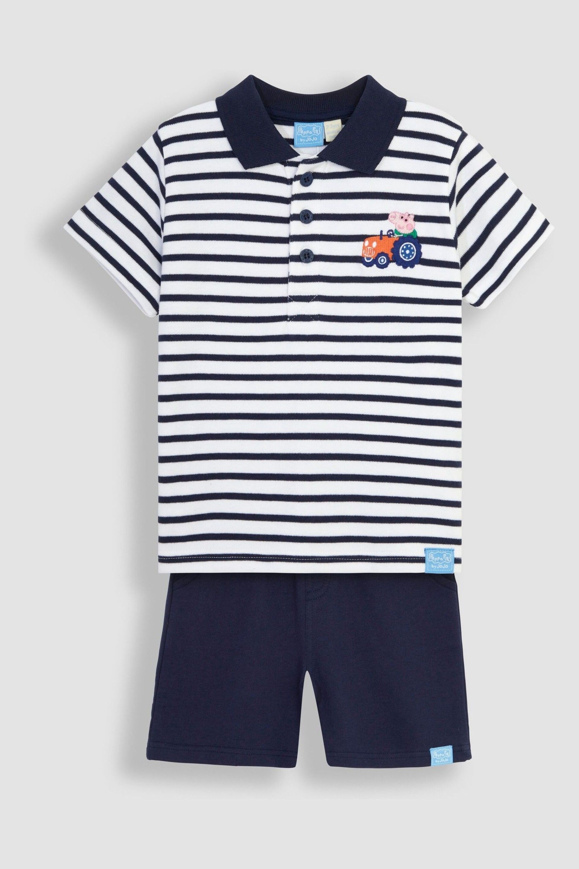 JoJo Maman Bébé Navy 2-Piece Peppa Pig Appliqué Polo Shirt & Shorts Set - Image 2 of 6