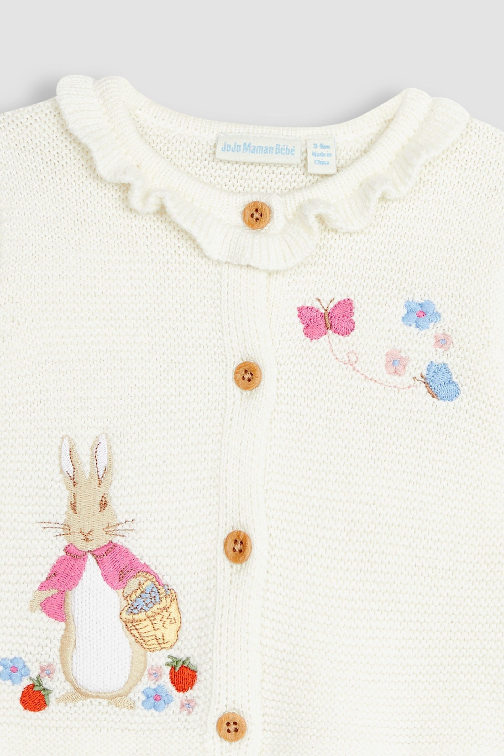 JoJo Maman Bébé Cream Peter Rabbit Appliqué Cardigan With Collar - Image 2 of 3