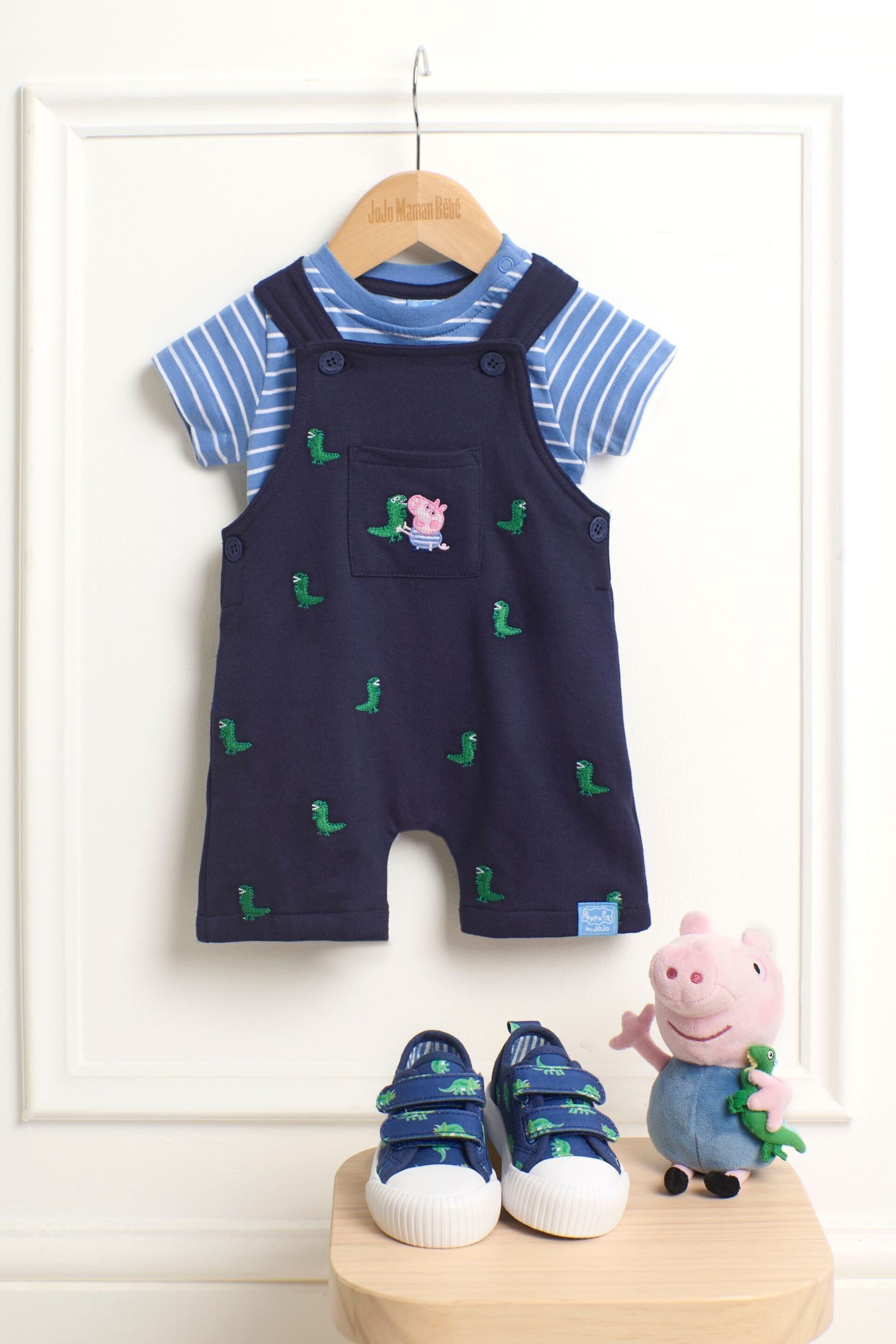 JoJo Maman Bébé Navy 2-Piece Peppa Pig Dinosaur Dungarees & T-Shirt Set - Image 8 of 8