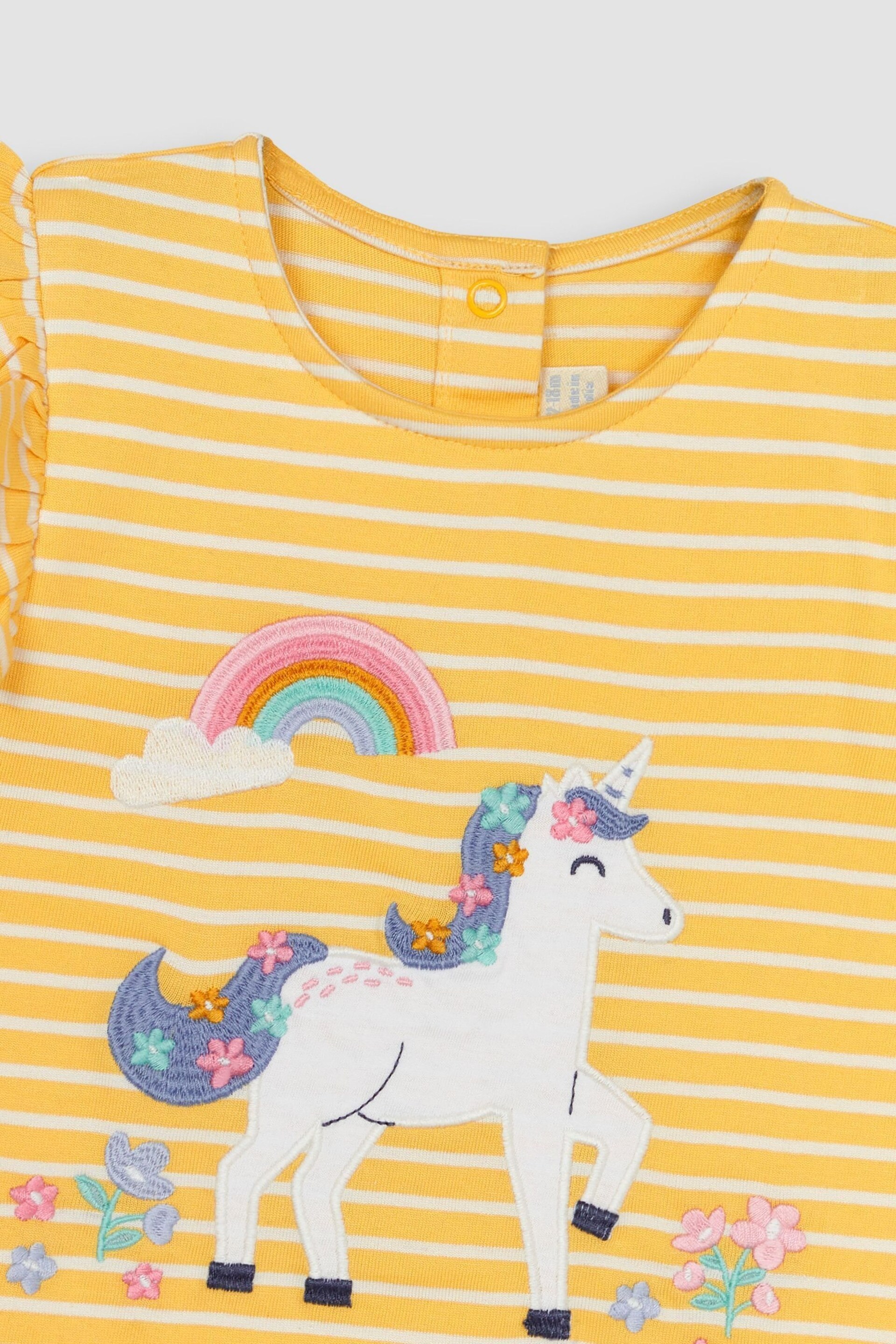 JoJo Maman Bébé Yellow Unicorn Appliqué Frill Sleeve T-Shirt - Image 2 of 3