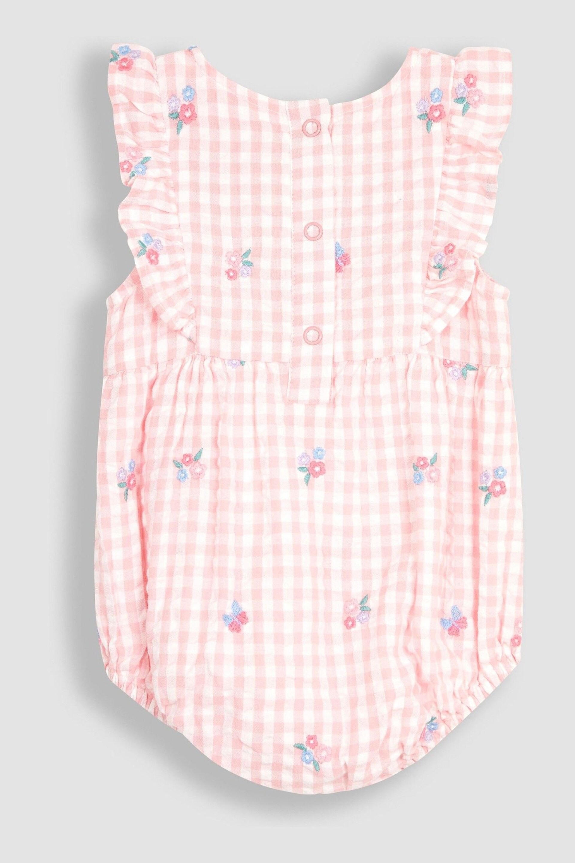 JoJo Maman Bébé Pink Floral Embroidered Gingham Bubble Romper - Image 3 of 5