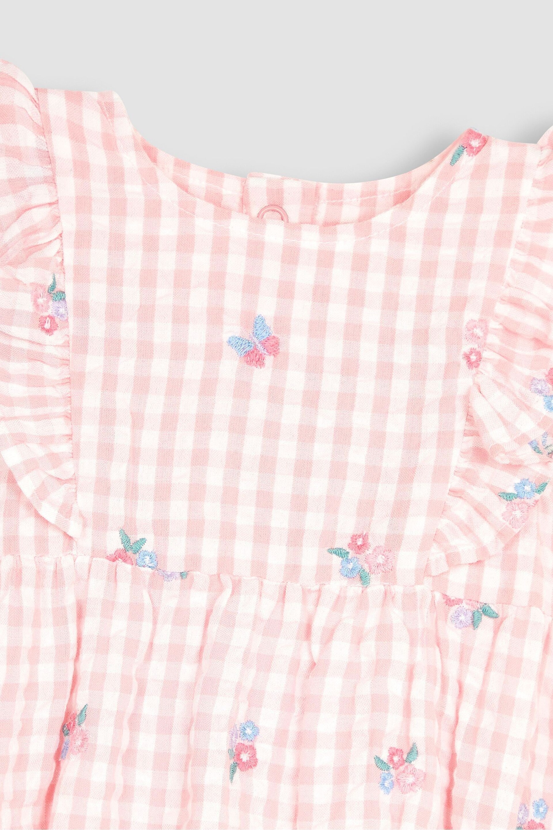 JoJo Maman Bébé Pink Floral Embroidered Gingham Bubble Romper - Image 5 of 5