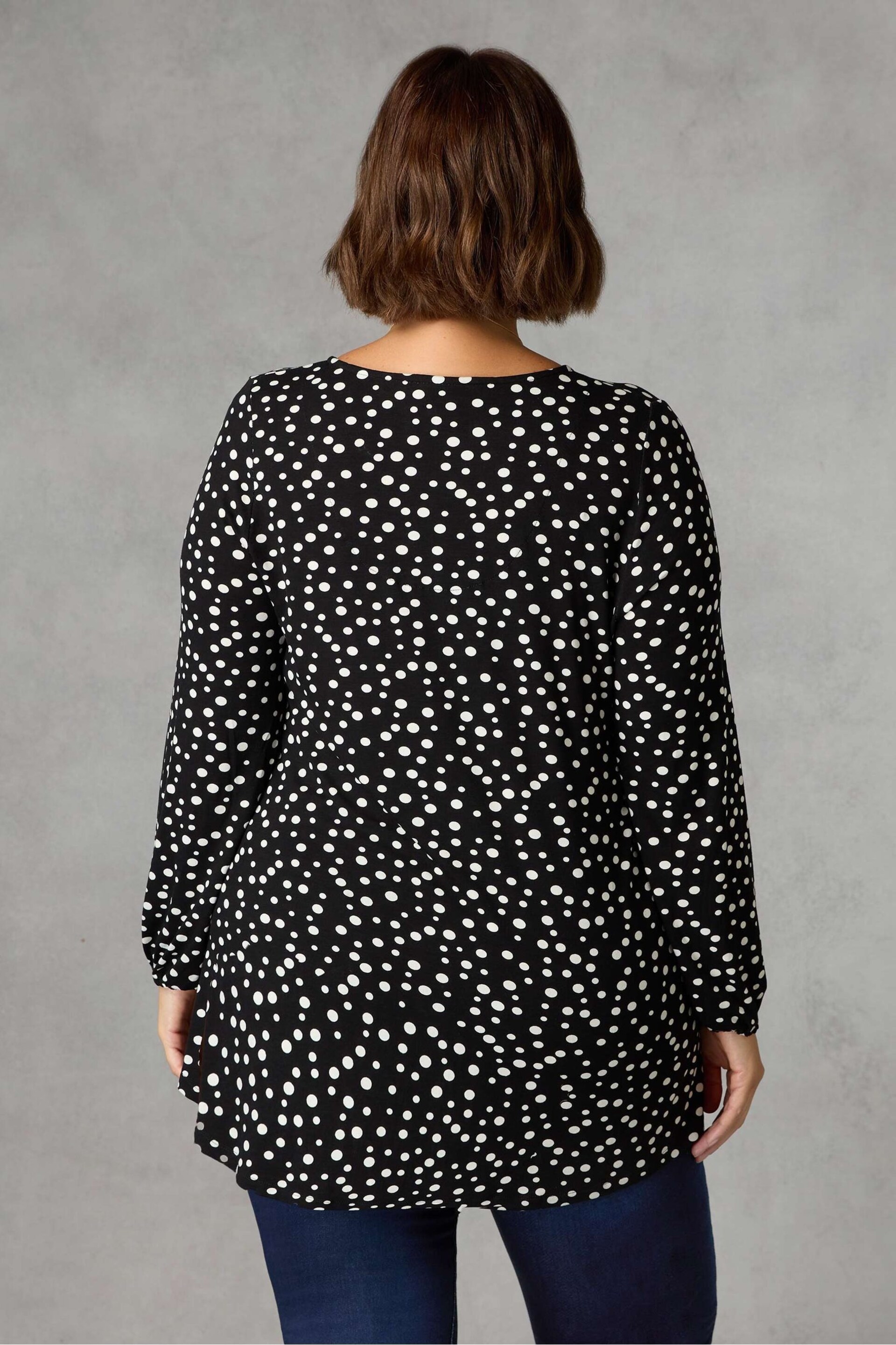 Live Unlimited Curve Spot Print Jersey Notch Front Black Tunic - Image 2 of 4