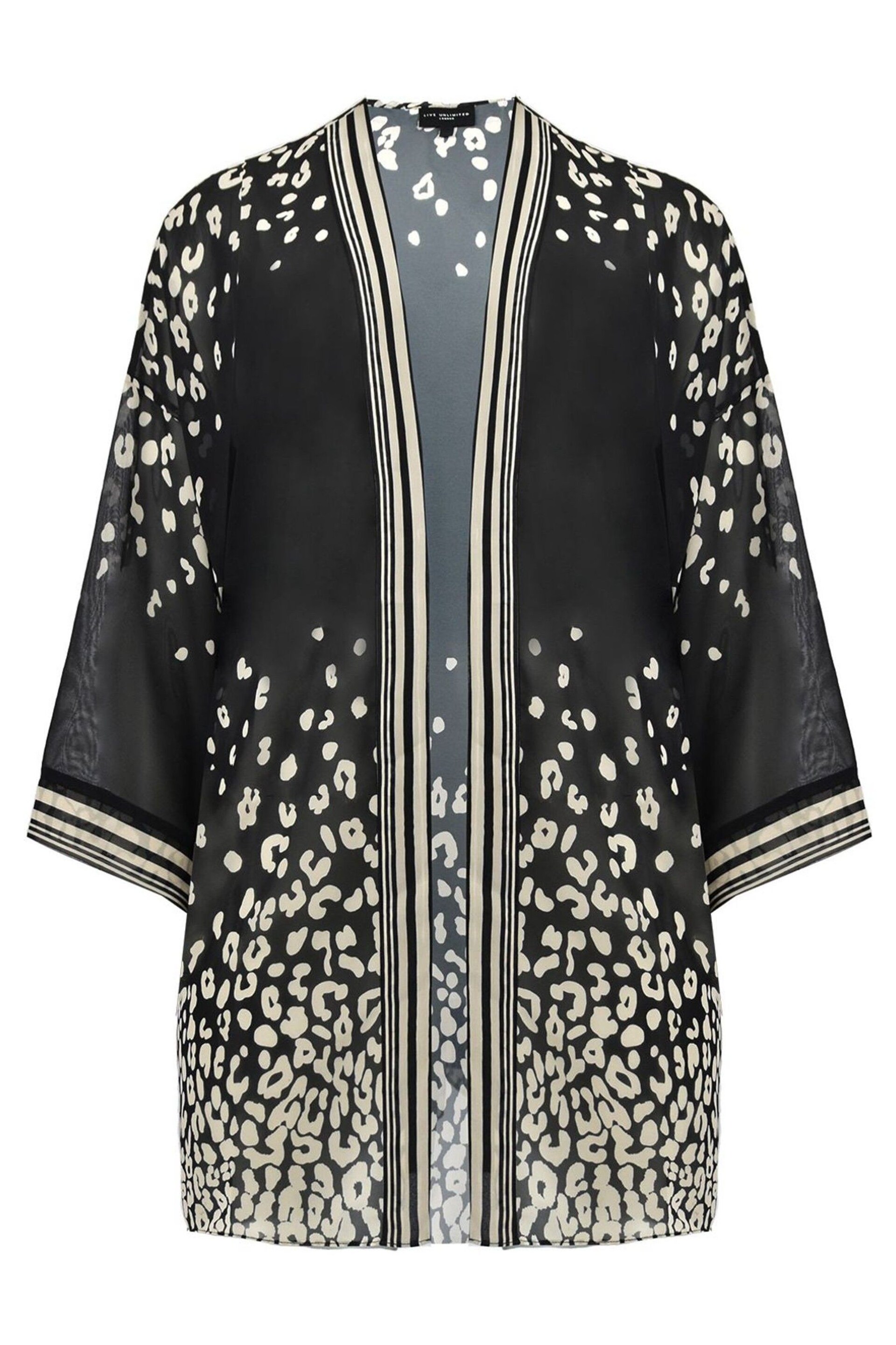 Live Unlimited Curve Leopard Print Chiffon Black Kimono - Image 4 of 4