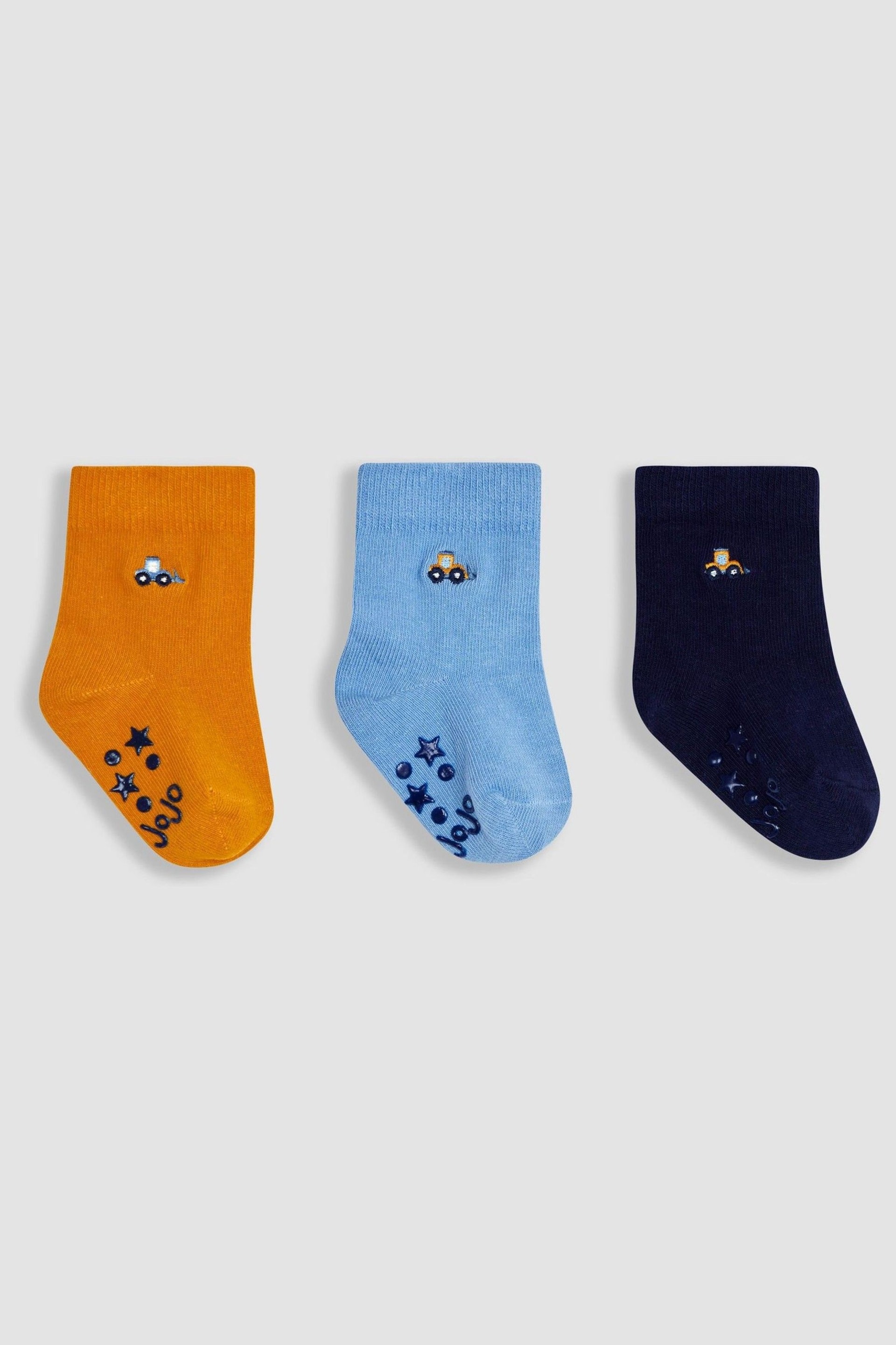 JoJo Maman Bébé Blue Digger 3-Pack Embroidered Socks - Image 1 of 4