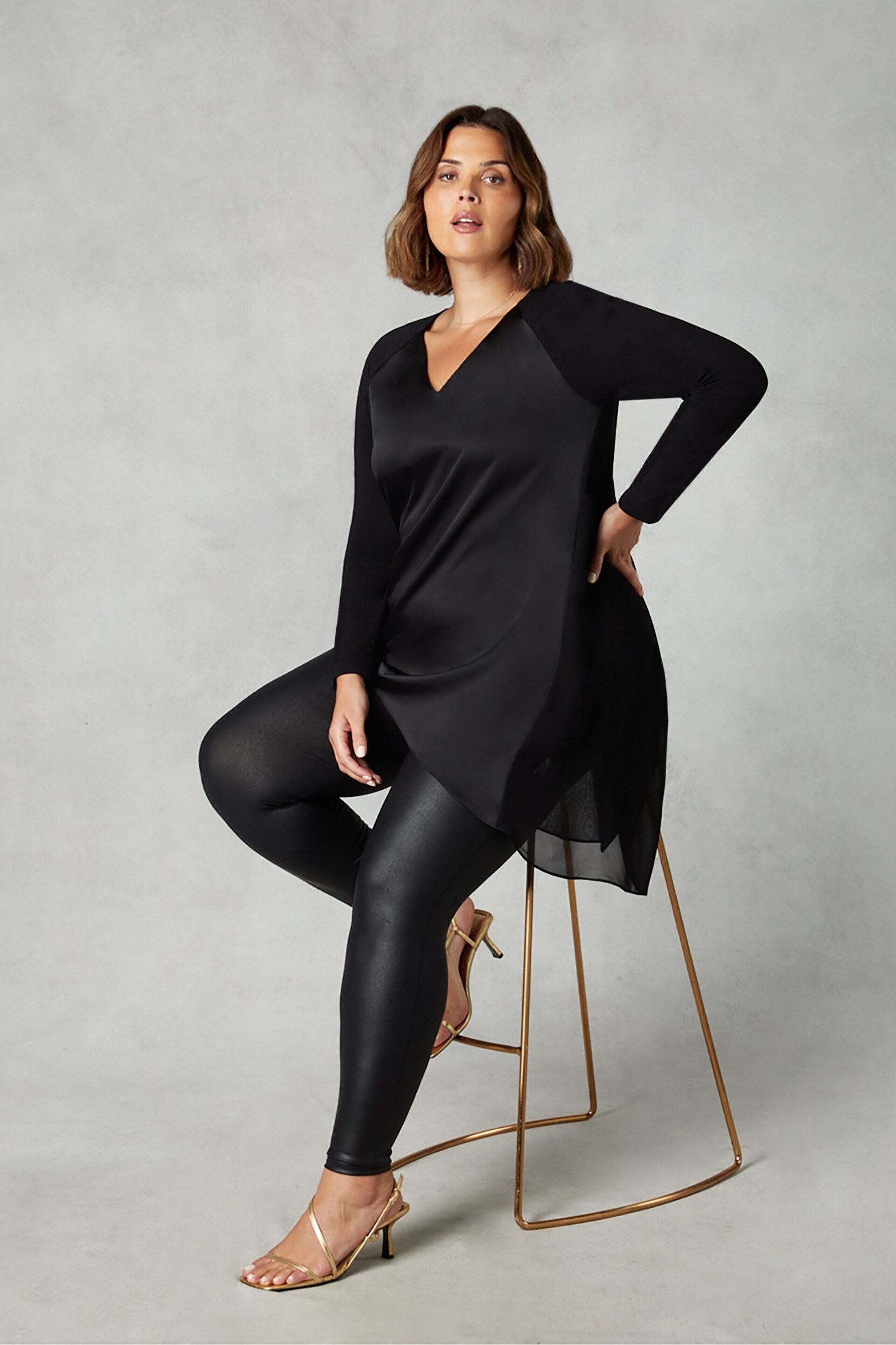 Live Unlimited Curve Satin Front High Low Black Tunic - Image 3 of 4