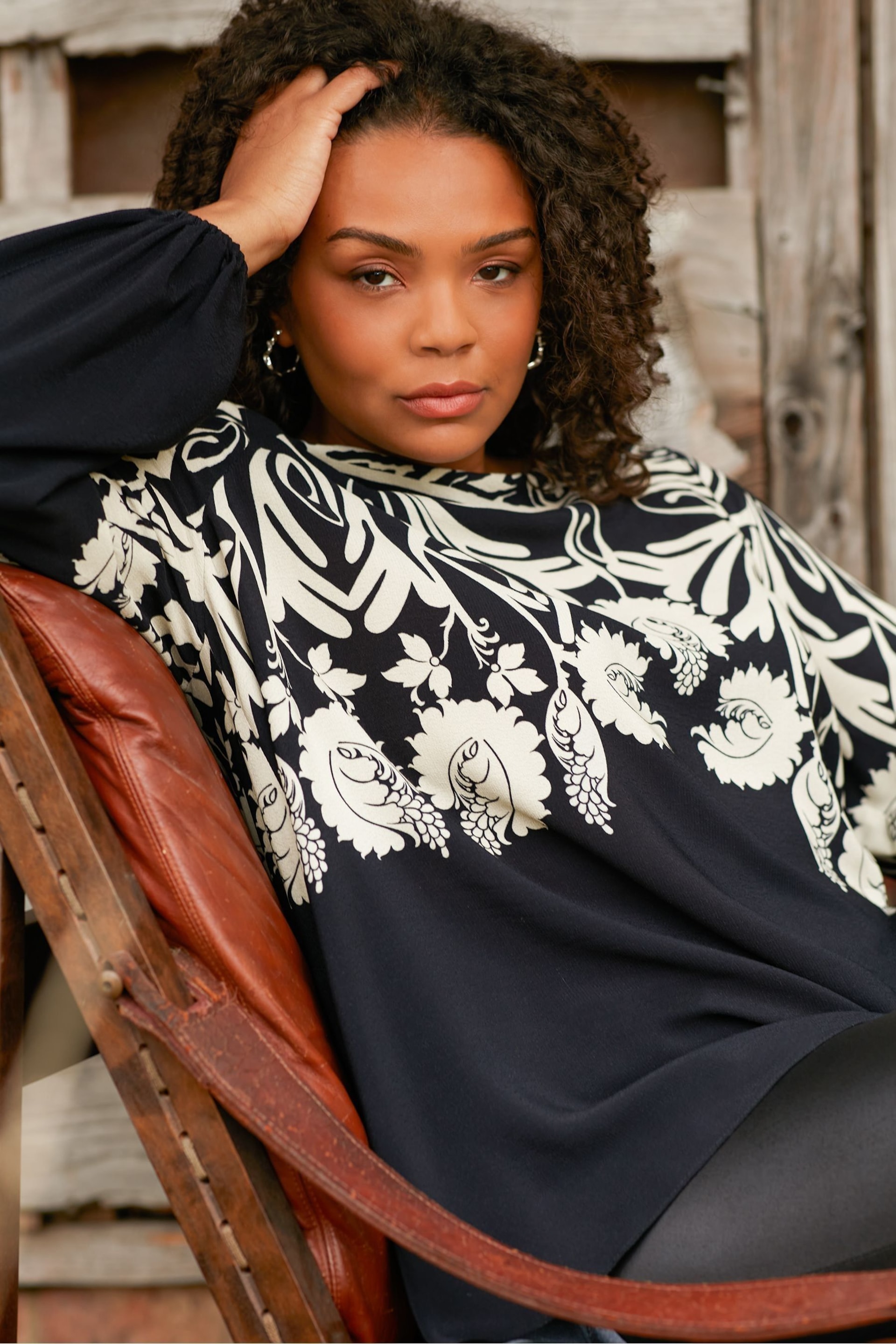 Live Unlimited Black Border Print Relaxed Blouse - Image 1 of 5