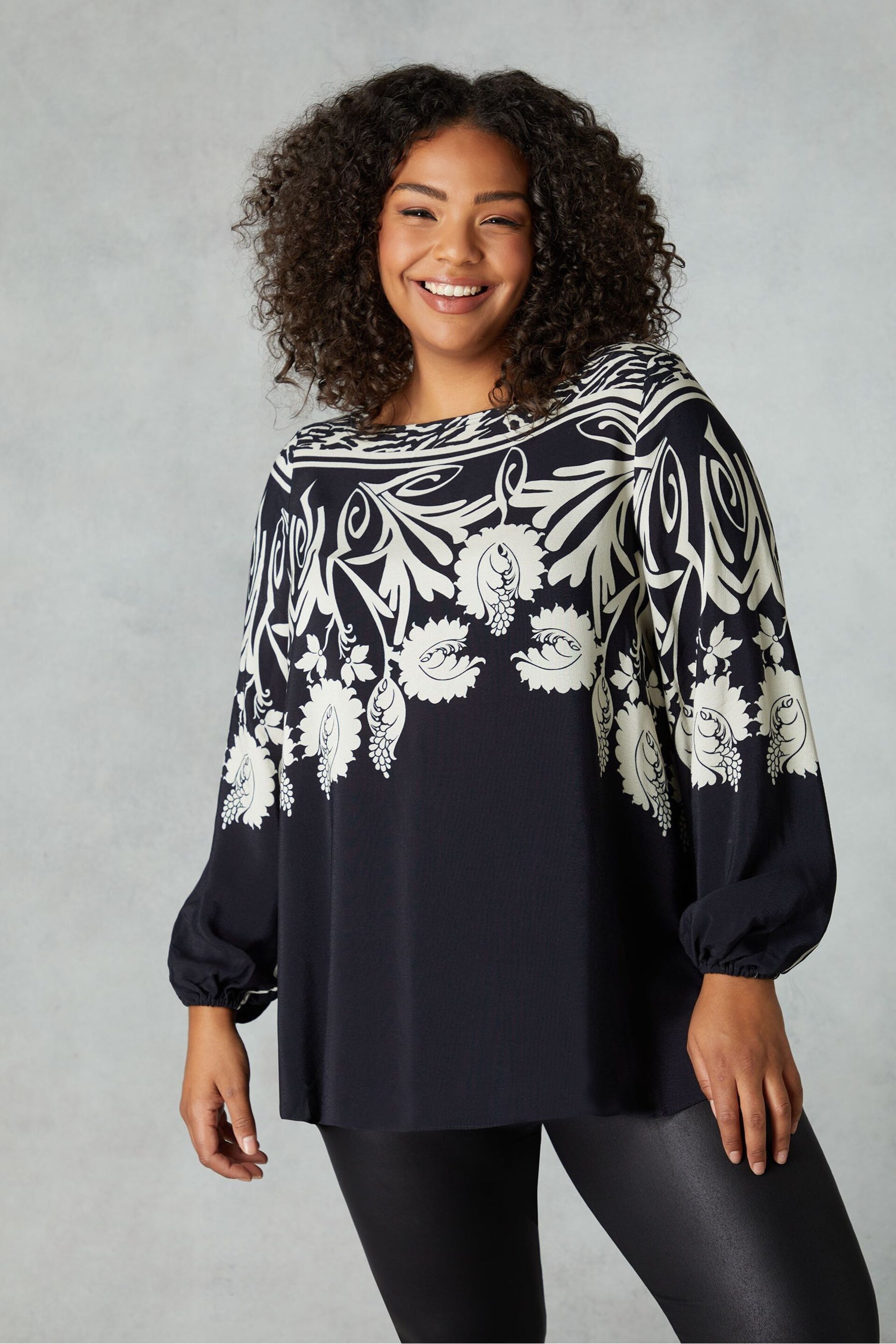 Live Unlimited Black Border Print Relaxed Blouse - Image 2 of 5