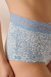 Cream/Blue Printed Full Brief Cotton and Lace Knickers 4 Pack - Image 4 of 8
