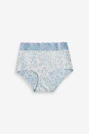 Cream/Blue Printed Full Brief Cotton and Lace Knickers 4 Pack - Image 6 of 8