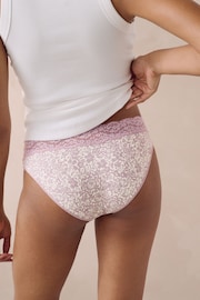 Cream/Blue Printed High Leg Cotton and Lace Knickers 4 Pack - Image 3 of 9