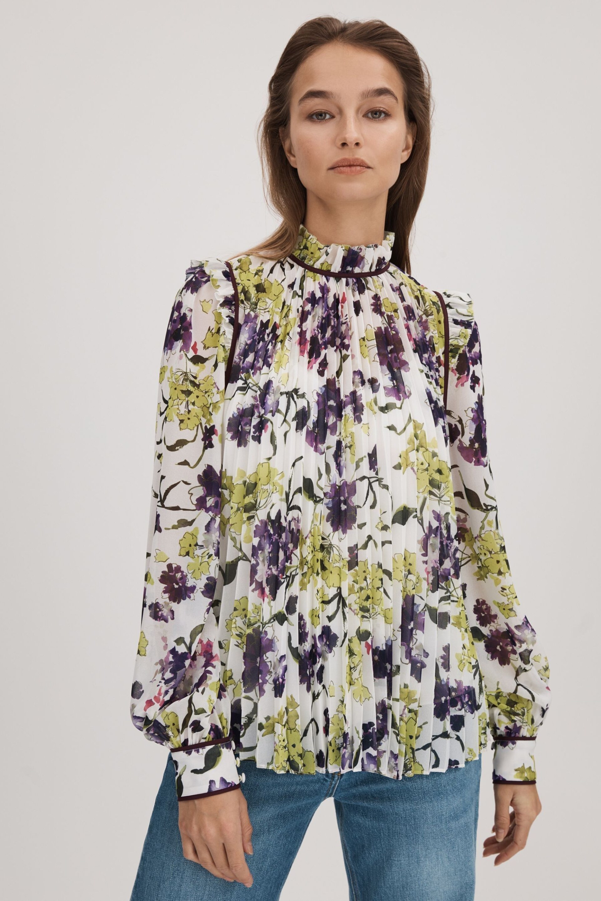 Florere Printed Pleated Blouse - Image 1 of 8