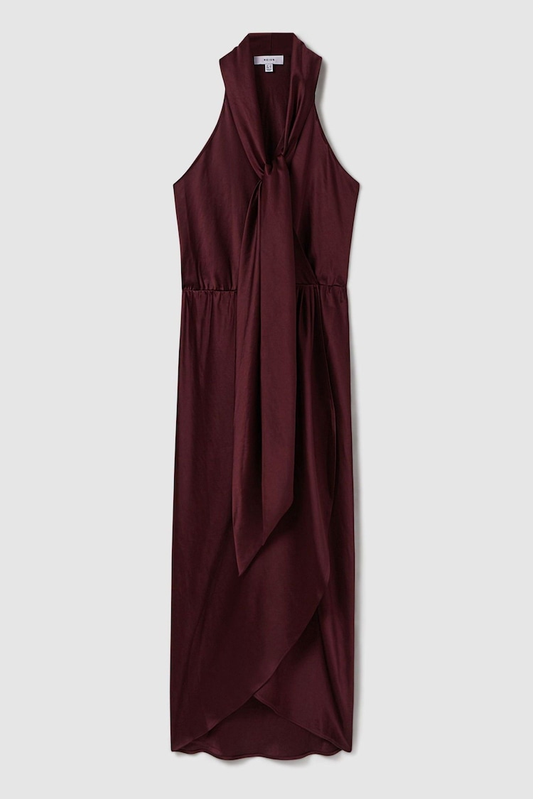 Reiss Burgundy Tayla Satin Wrap Front Midi Dress - Image 2 of 5