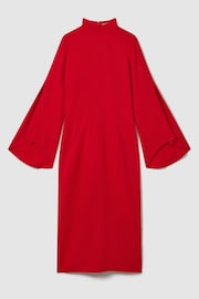 Reiss Red Katya Flute Sleeve Bodycon Midi Dress - Image 2 of 6