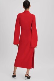 Reiss Red Katya Flute Sleeve Bodycon Midi Dress - Image 4 of 6