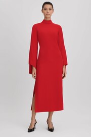 Reiss Red Katya Flute Sleeve Bodycon Midi Dress - Image 5 of 6