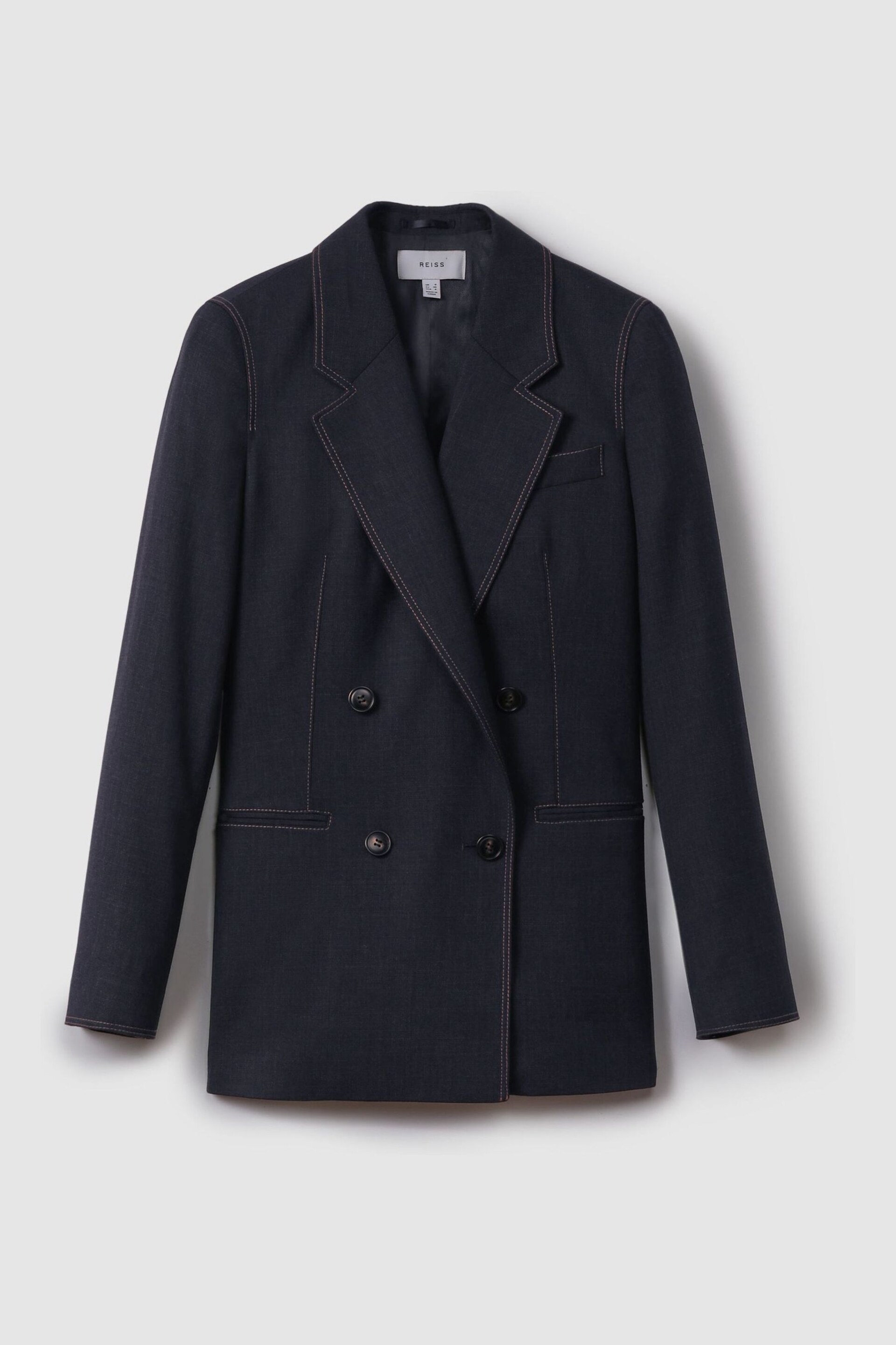 Reiss Navy Raven Wool Blend Denim Look Suit Blazer - Image 2 of 8