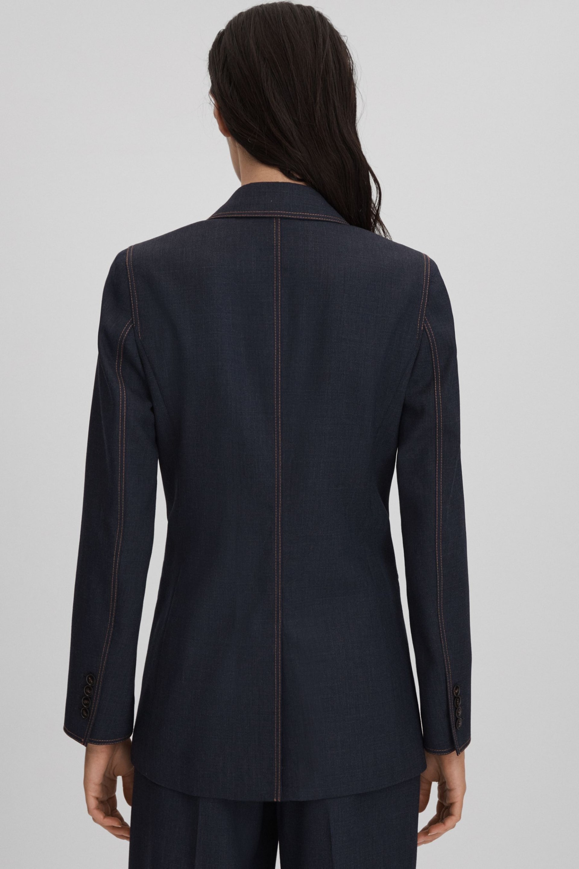 Reiss Navy Raven Wool Blend Denim Look Suit Blazer - Image 5 of 8